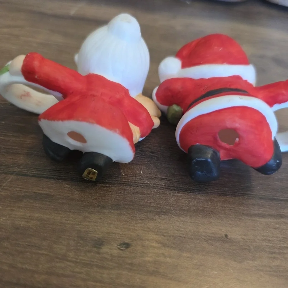 Christmas Candle Holders Santa Claus & Mrs. Claus Ceramic Holiday Decor 2.5